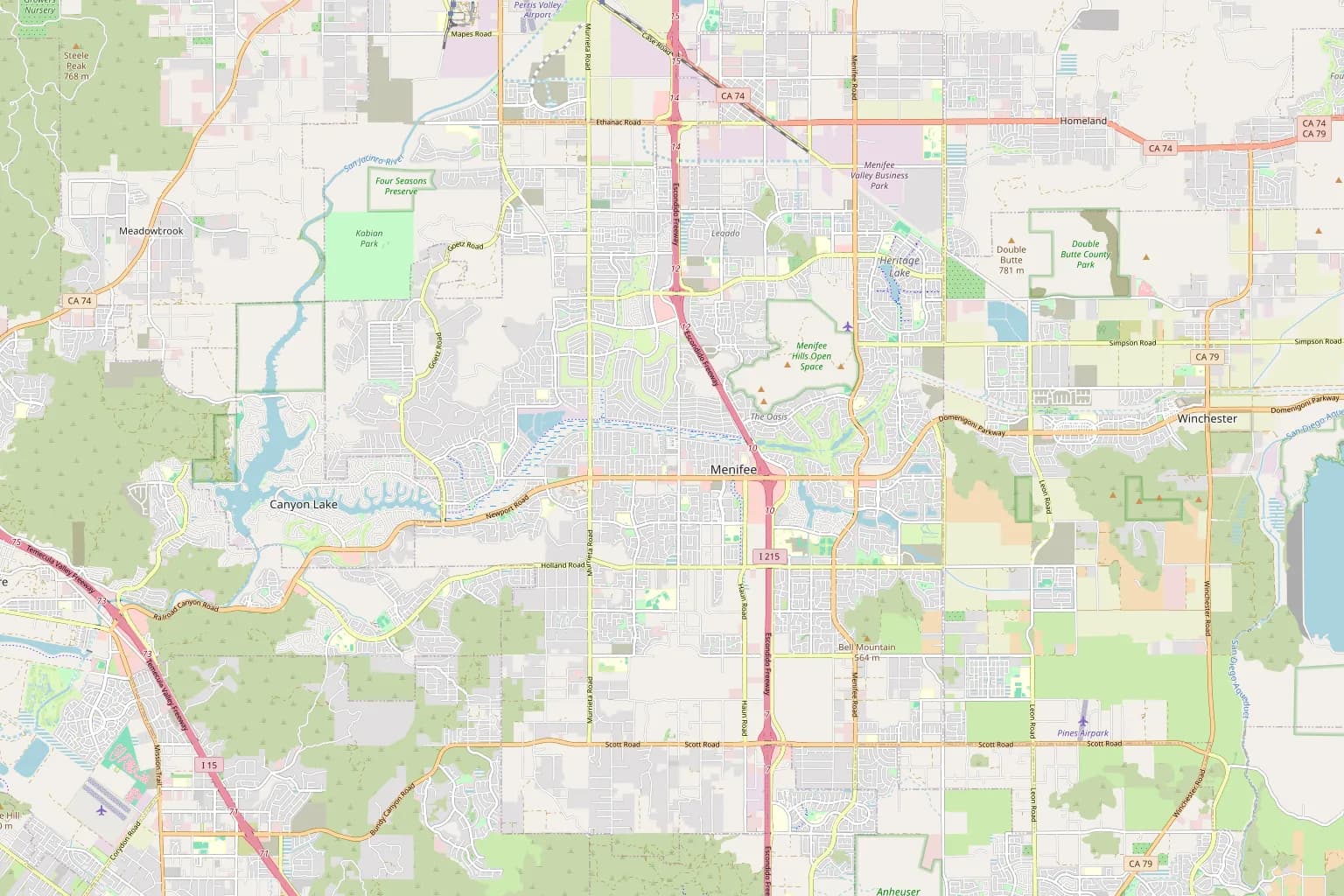 Map of Menifee, Sun City, and Quail Valley