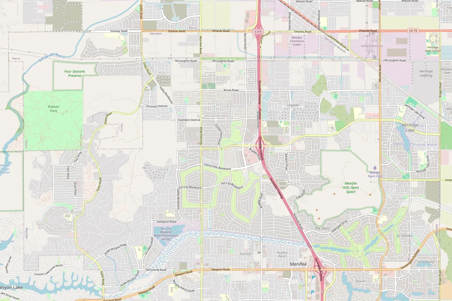 Street map of Sun City in Menifee